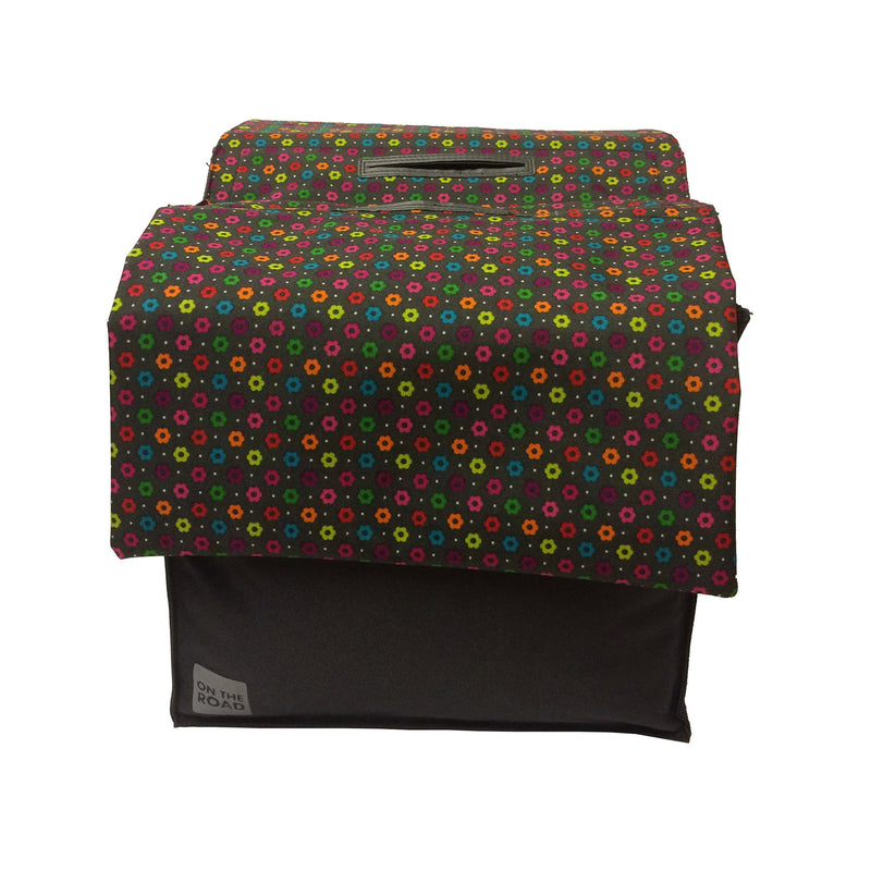 Load image into Gallery viewer, Basil Dubbele fietstas grijs met gekleurde bloemen 20L