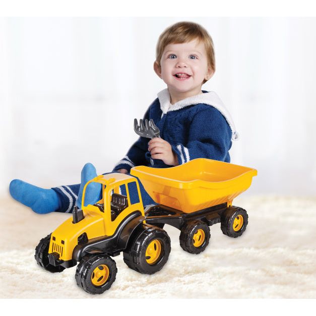 Load image into Gallery viewer, Pilsan Tractor met aanhangwagen geel zwart 4-delig