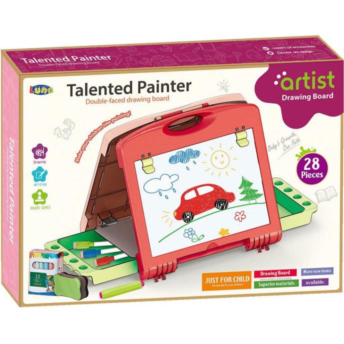 Load image into Gallery viewer, Luna Tekenbord junior 54,5 x 32 x 33,5 cm 40-delig rood roze