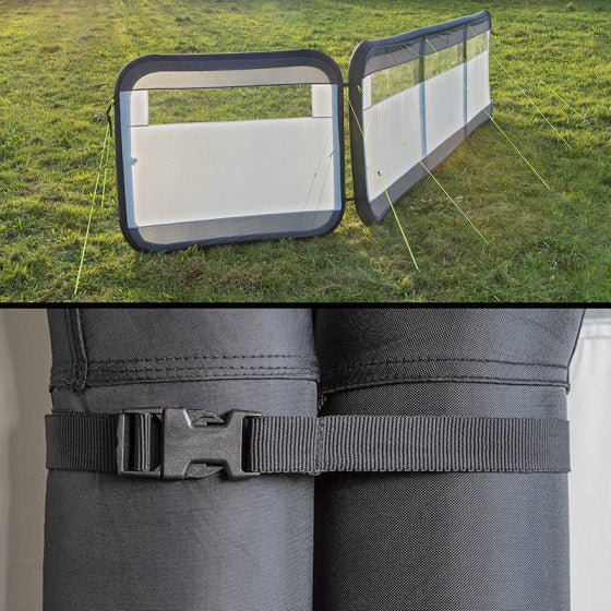 Load image into Gallery viewer, Proplus Windscherm opblaasbaar 480 x 140 cm lichtgrijs zwart