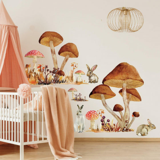 Load image into Gallery viewer, Roommates Muursticker Mushroom junior 83,51 x 127 cm bruin