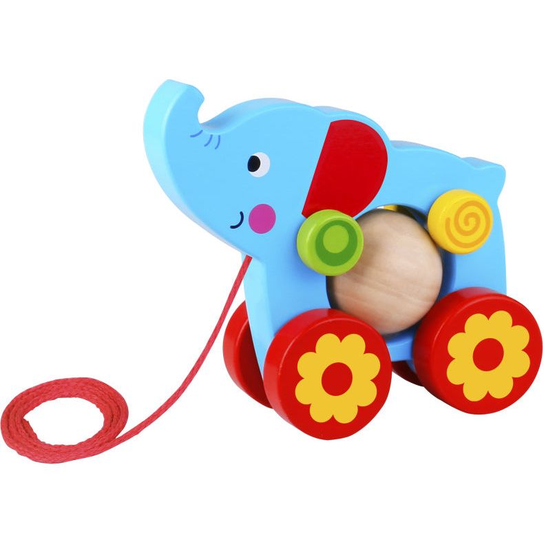 Load image into Gallery viewer, Tooky toy Olifant Houten Trekfiguur 18 maanden Blauw Rood