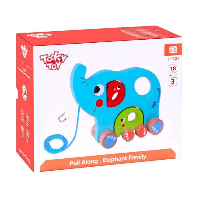 Load image into Gallery viewer, Tooky toy Olifant Houten Trekfiguur 18 maanden Blauw 3-delig