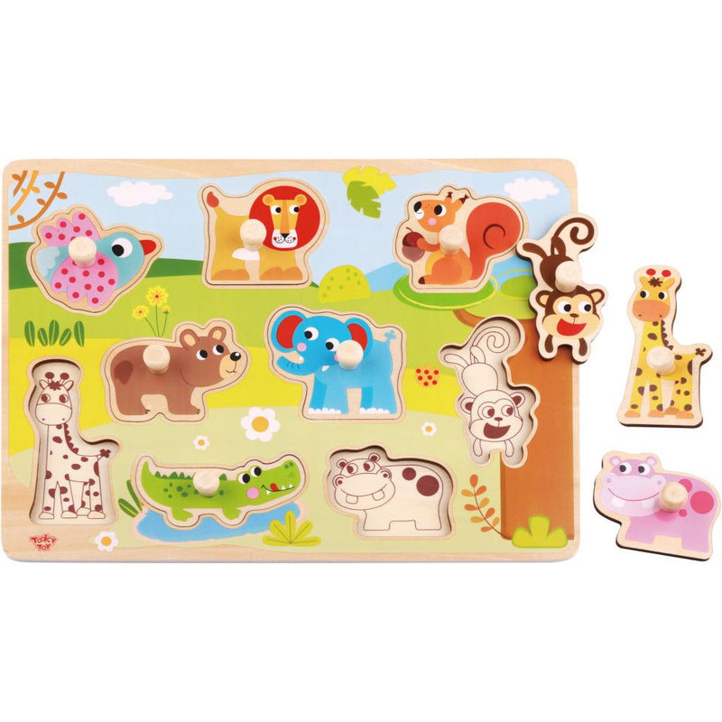 Load image into Gallery viewer, Tooky toy Educatieve Houten Vormenpuzzel Dieren 10-delig