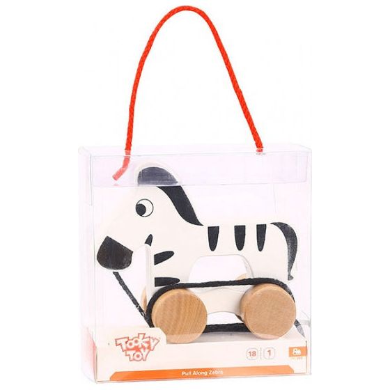 Load image into Gallery viewer, Tooky toy Zebra Houten Trekfiguur 18 maanden Zwart Wit