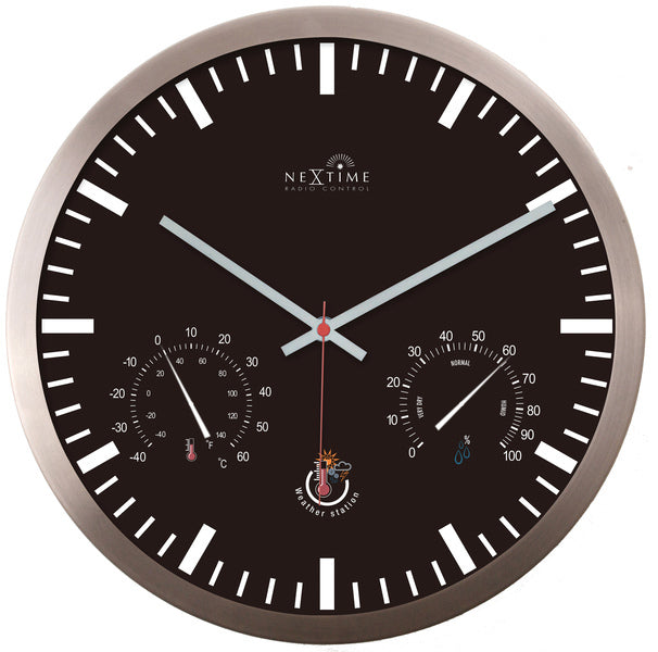 Load image into Gallery viewer, Nextime ne-90513zw wandklok + weerstation 25cm zwart rc aluminium
