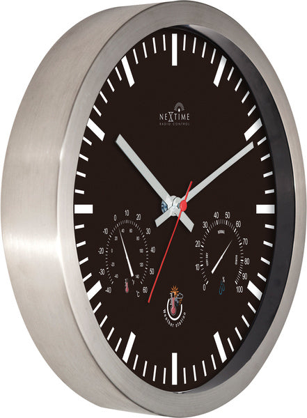 Load image into Gallery viewer, Nextime ne-90513zw wandklok + weerstation 25cm zwart rc aluminium
