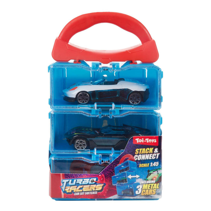 Afbeelding laden in galerijviewer, Toi-toys turbo racers opbergkoffer met 3st metalen auto 2ass
