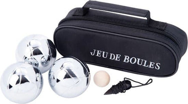 Engelhart metalen jeu de boules set – 3 ballen in zwarte rits tas – pétanque set – metalen boules 74 mm 720 g – inclusief but, meetlint en spelregels –