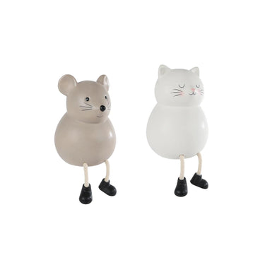 Spaarpot kat muis pootjes grijs wit aardewerk 10x10x14cm