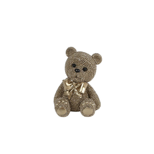 Teddybeer sculptuur goud polystone decoratie 10x8x13cm.