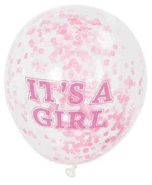 Haza witbaard confetti ballonnen meisje, 6st.