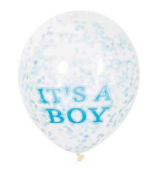 Haza witbaard confetti ballonnen jongen, 6st.