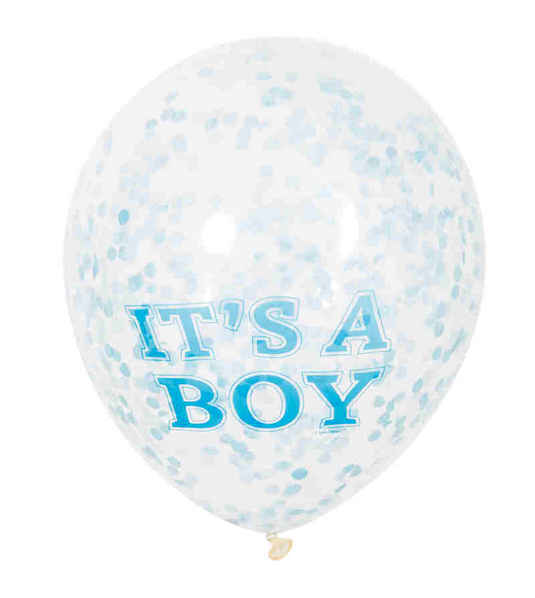Haza witbaard confetti ballonnen jongen, 6st.