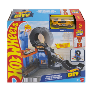 Hot wheels city centrum bandenwerkplaats - speelset en speelgoedauto - geschikt voor het snel-klik-baansysteem
