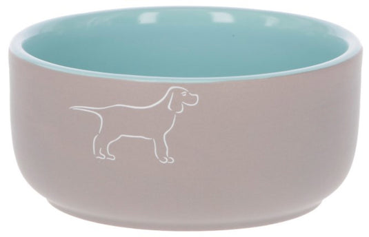 Voederbak ceramic grijs turquoise 500ml