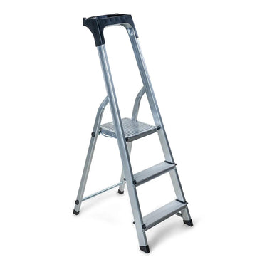Wicotex huishoudtrap 3-treeds alu (2+bordes) tot 150kg, met houder