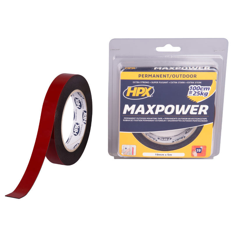 Afbeelding laden in galerijviewer, Hpx producten dubbelzijdig plakband max power outdoor zwart 19mm x 5m
