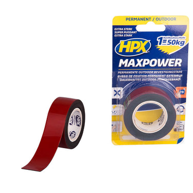 Hpx producten dubbelzijdig plakband maxpower outdoor zwart 25mm x 1 5m
