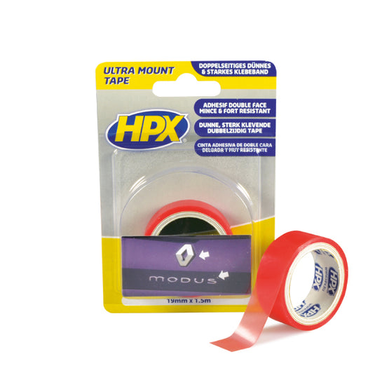 Hpx producten dubbelzijdig bevestigingstape transparant 19mm x 150m