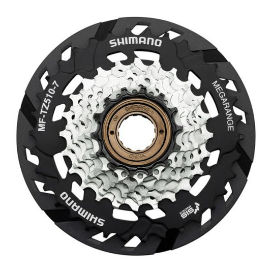 Shimano tourney mf-tz510-7 schroefkrans 7-speed 14-34t megarange – zwart zilver