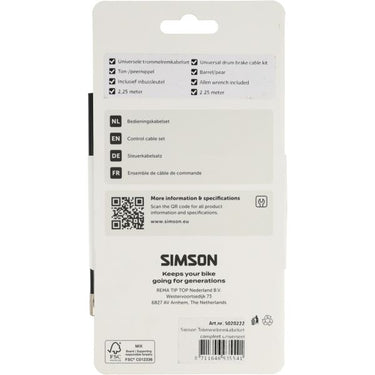 Simson trommelremkabelset compleet universeel rvs - zwart