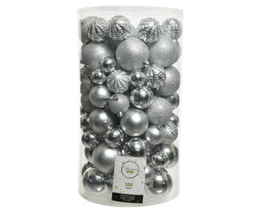 Decoris onbreekbare kerstballenmix van kunststof, koker van 100 stuks, zilver