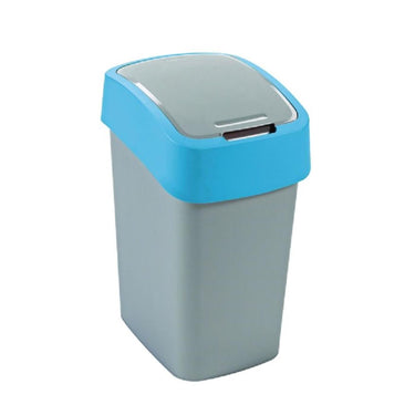 Curver pacific flip bin afvalbak 45l zilver blauw kunststof