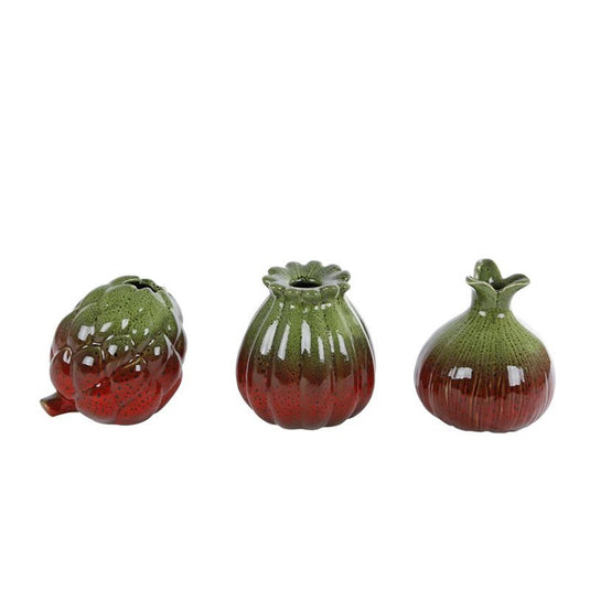 Cosydecor vaas vegetable groen rood aardewerk 12x10x15,5cm