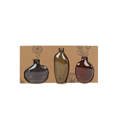 Vaas lou set a 3st bruin groen grijs glass 33x16x6cm