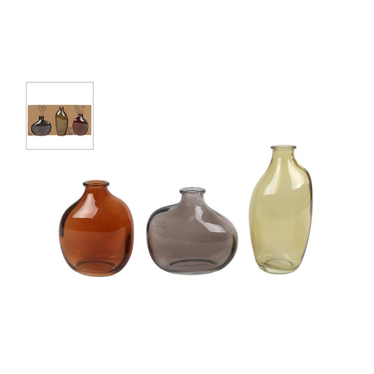 Vaas lou set a 3st bruin groen grijs glass 33x16x6cm