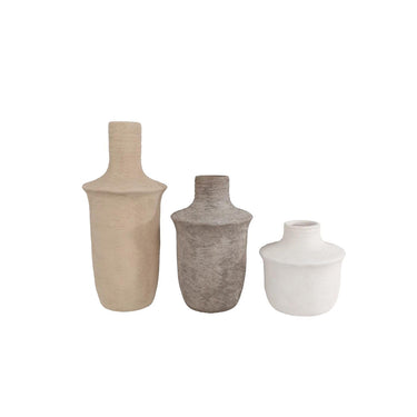 Vaas jae set a 3st licht bruin grijs wit 10x10x24cm