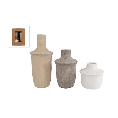 Vaas jae set a 3st licht bruin grijs wit 10x10x24cm
