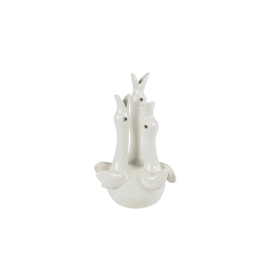 Vaas three swan off-white aardewerk 15,5x13x27,5cm