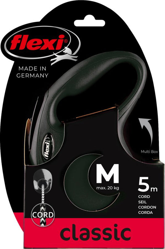 Flexi producten rollijn new classic koord zwart m5 meter tot 20kg