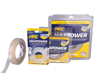 Hpx producten dubbelzijdig plakband maxpower transparant 19mm x 5m