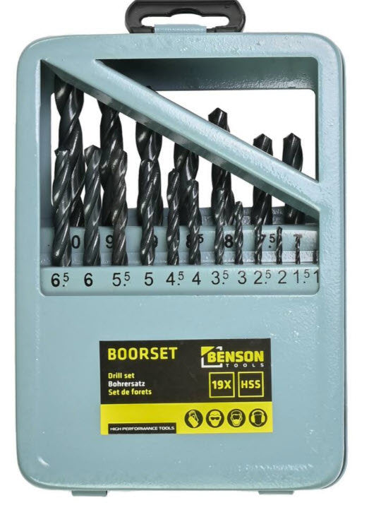 Producten boorset 19 delig hss stalen cassette