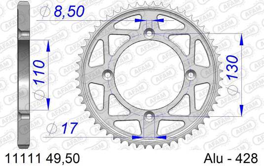 Afam chain wheel 428 50z alu silver