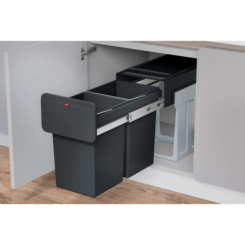 Load image into Gallery viewer, Hailo Hailo 0310-100 EcoLine Design L Inbouwafvalemmer 2x14L Zwart
