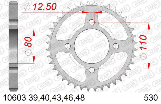 Afam chain wheel 530 39z steel silver