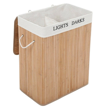 Homestyle pro rechthoekige bamboe wasmand + tekst 52x32x63 cm naturel wit
