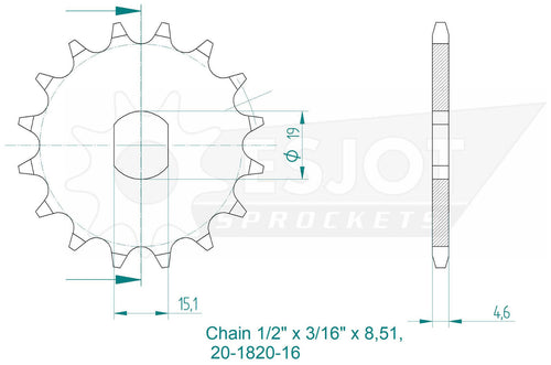 Esjot aandrijfrondsel 1820 sprocket 461 15z standard