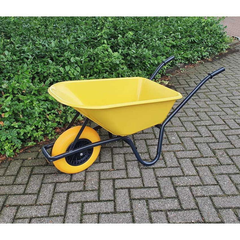 Laden Sie das Bild in Galerie -Viewer, Mm producten kruiwagen 85l kunstst bak geel zwart ond ged nml wiel
