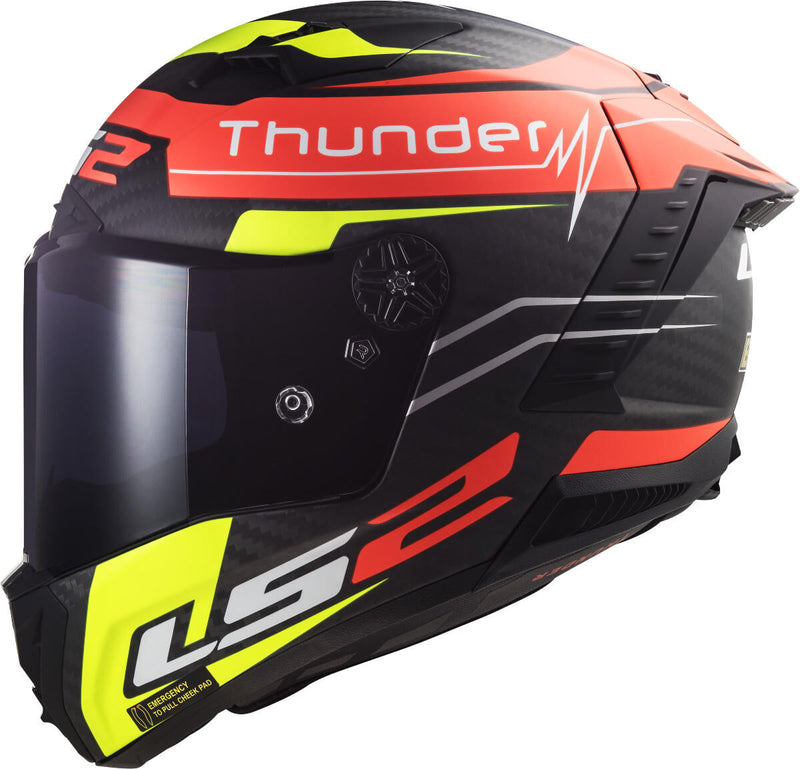 Load image into Gallery viewer, Ls2 integraalhelm „ff805 thunder carbon black attack” helmet ff805 th.ca.bl att. xs bl. red yel.
