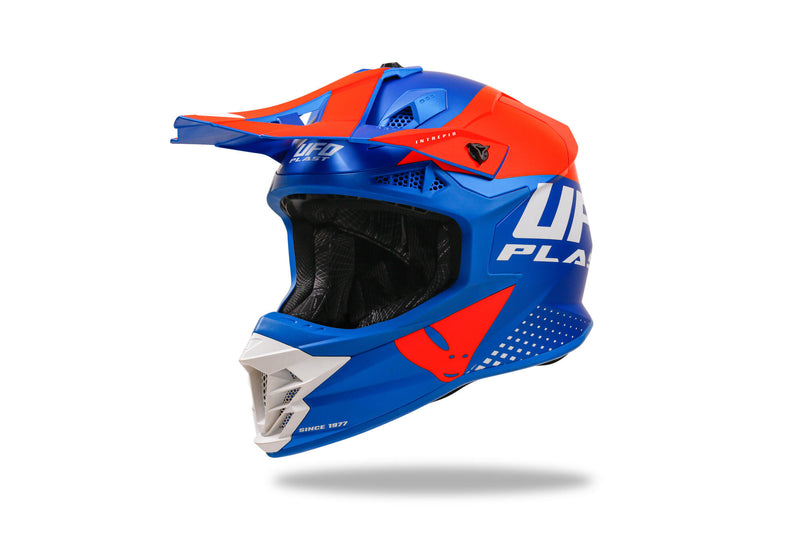 Load image into Gallery viewer, Ufo plast crosshelm intrepid helmet interpid s blue orange
