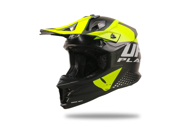 Load image into Gallery viewer, Ufo plast crosshelm intrepid helmet interpid l black yellow
