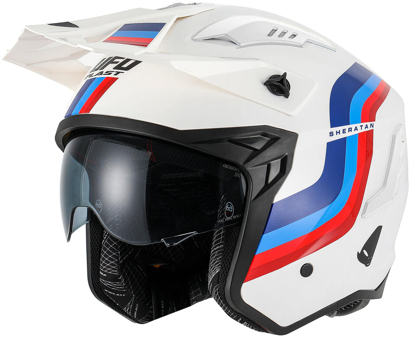 Load image into Gallery viewer, Ufo plast jethelm sheratan helmet sheratan s white red blue
