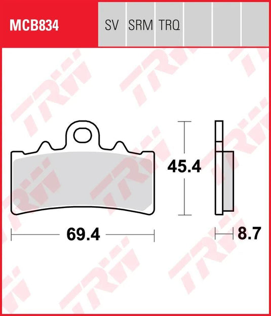 Trw bremsbelag mcb 834 brake pads sinter mcb 834 sv