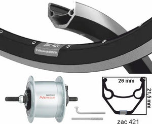 Kgs voorwiel 28 inch (622) zac421 zw zilv naafdyn+r.brake 6v3w vast