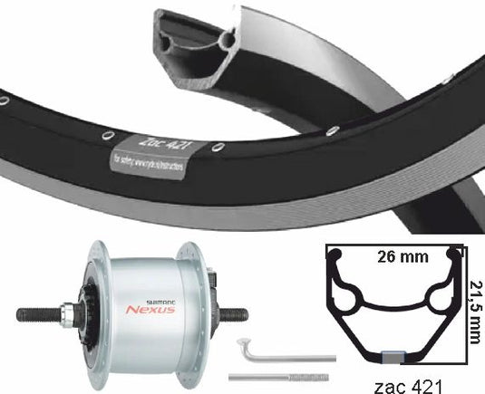Kgs voorwiel 28 inch (622) zac421 zw zilv naafdyn+r.brake 6v3w vast